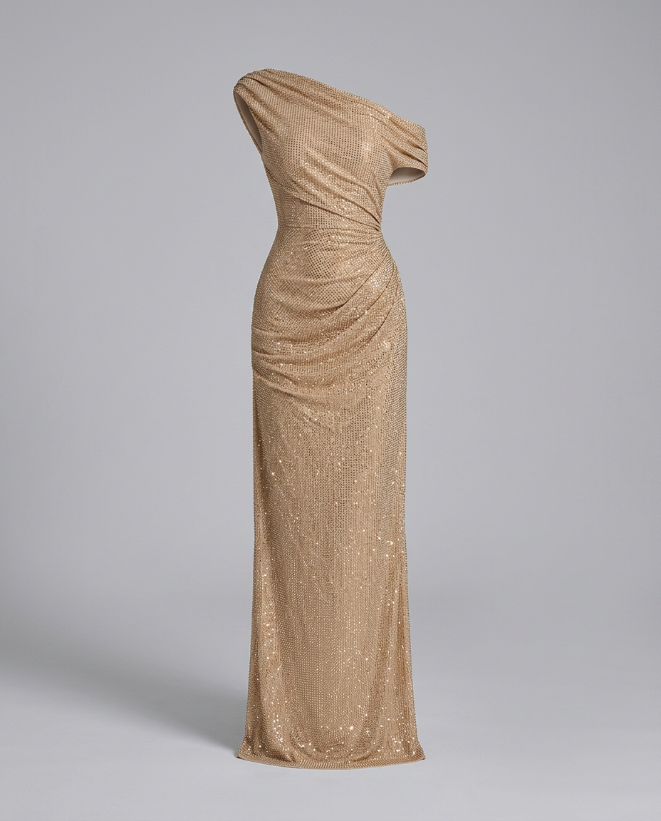 Orlisse Rhinestone Evening Gown - Gold - Ghost