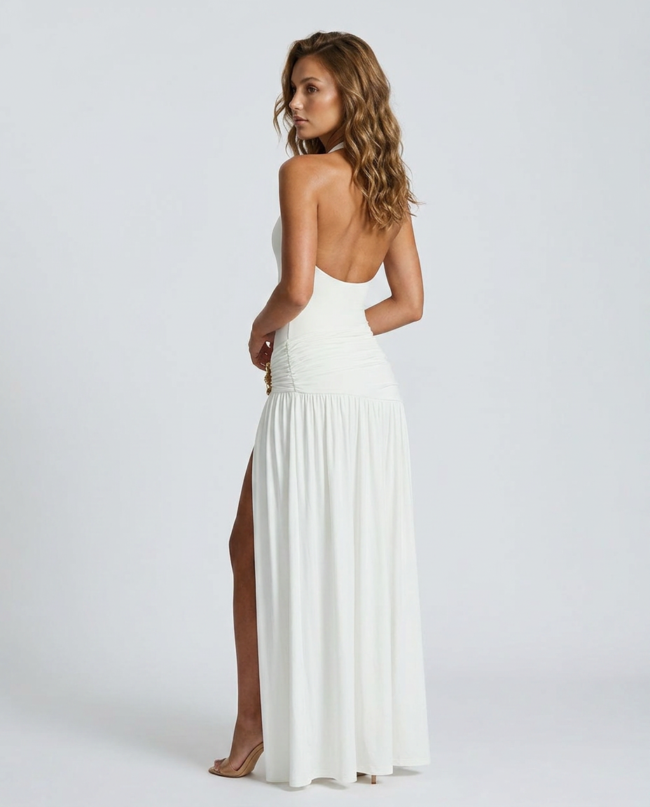 Selvara Halter Two Piece Set - White Rear-Side
