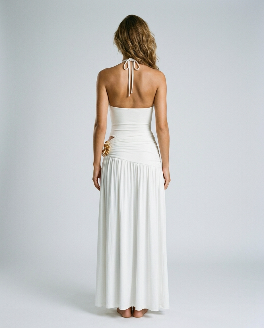 Selvara Halter Two Piece Set - White Rear