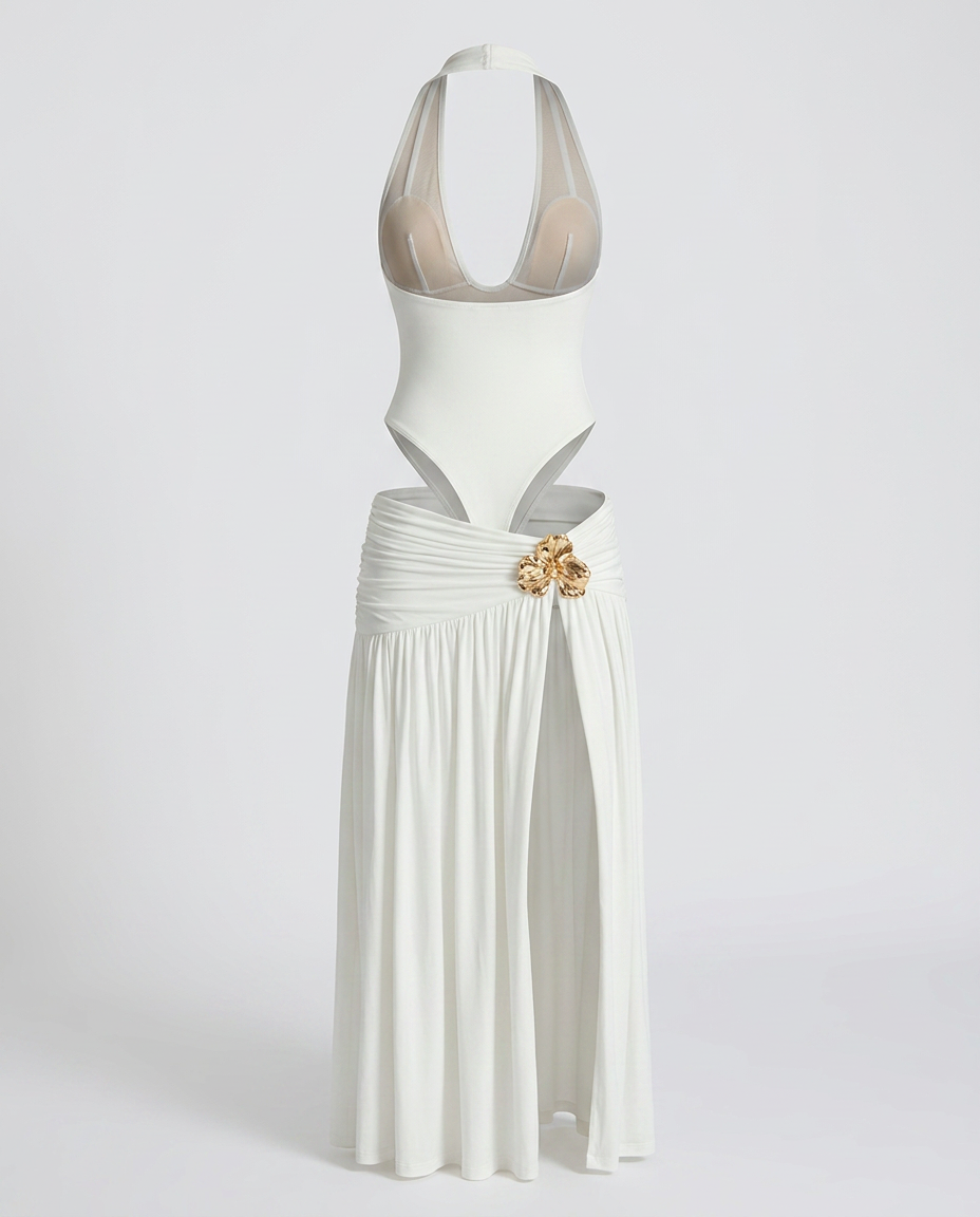 Selvara Halter Two Piece Set - White Ghost