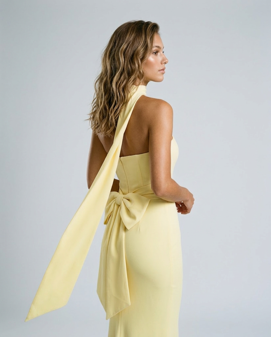 Carmielle Ribbon Dress Light Yellow — Rear-Side