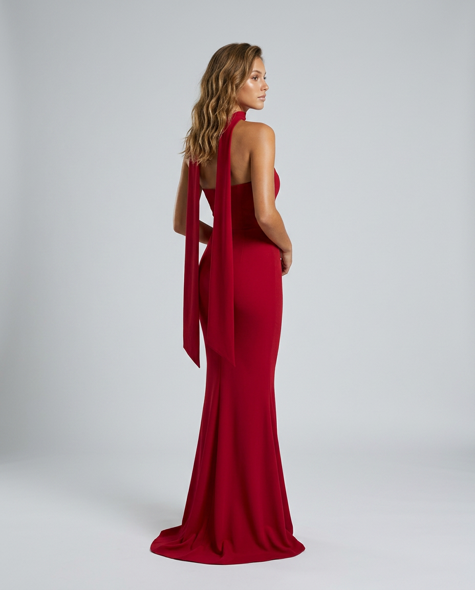 Carmielle Ribbon Dress Red — Rear-Side