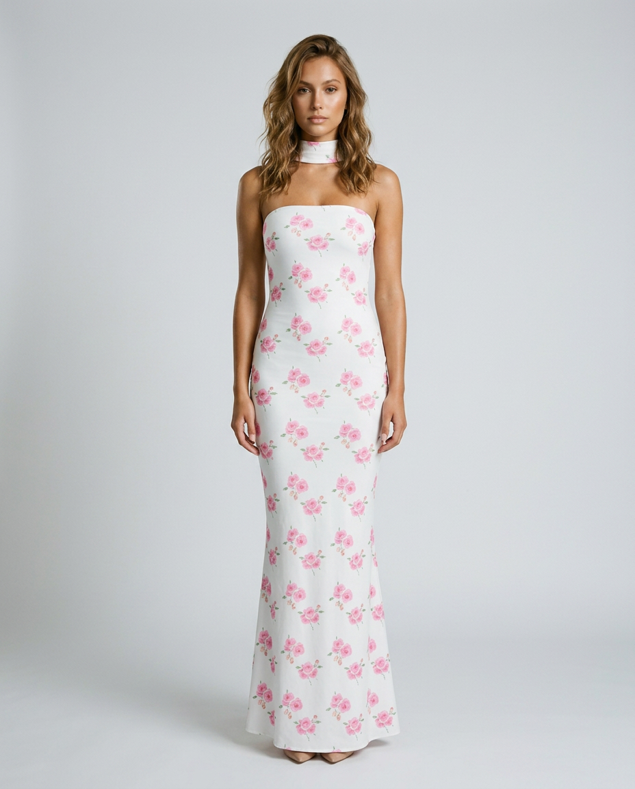 Carmielle Ribbon Dress Pink Floral — Front