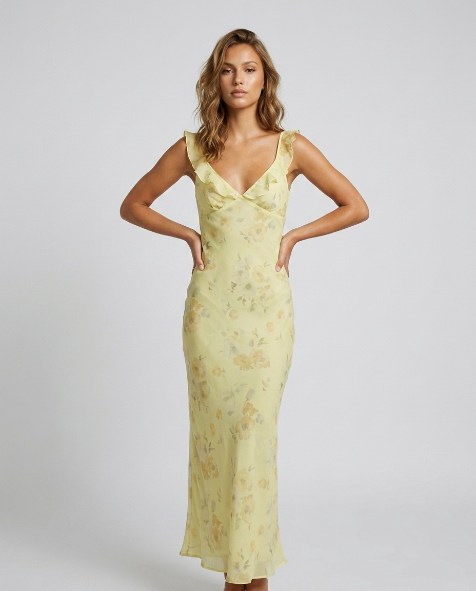 Liorenne Floral Dress in Yellow - Front