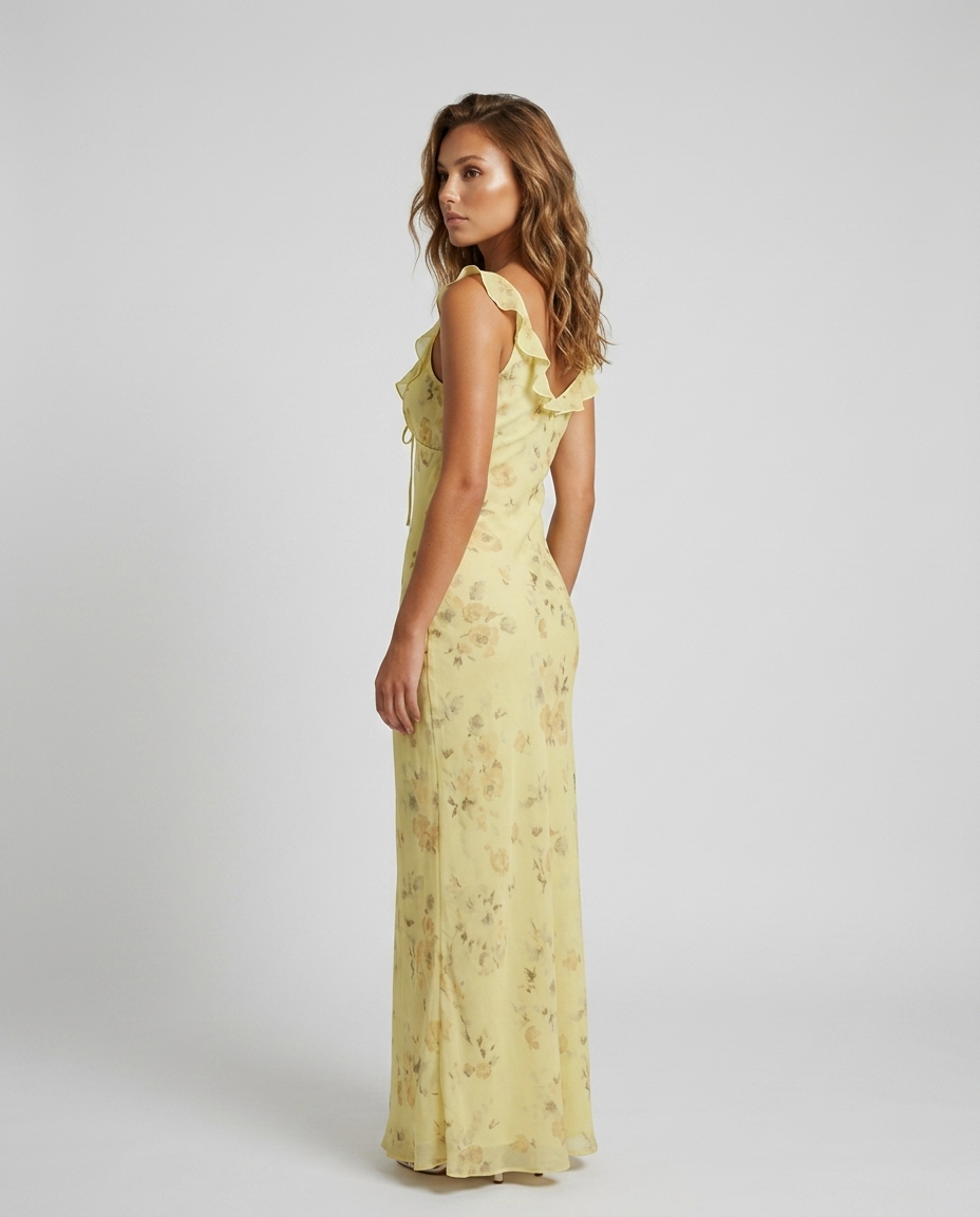 Liorenne Floral Dress in Yellow - Rear-Side