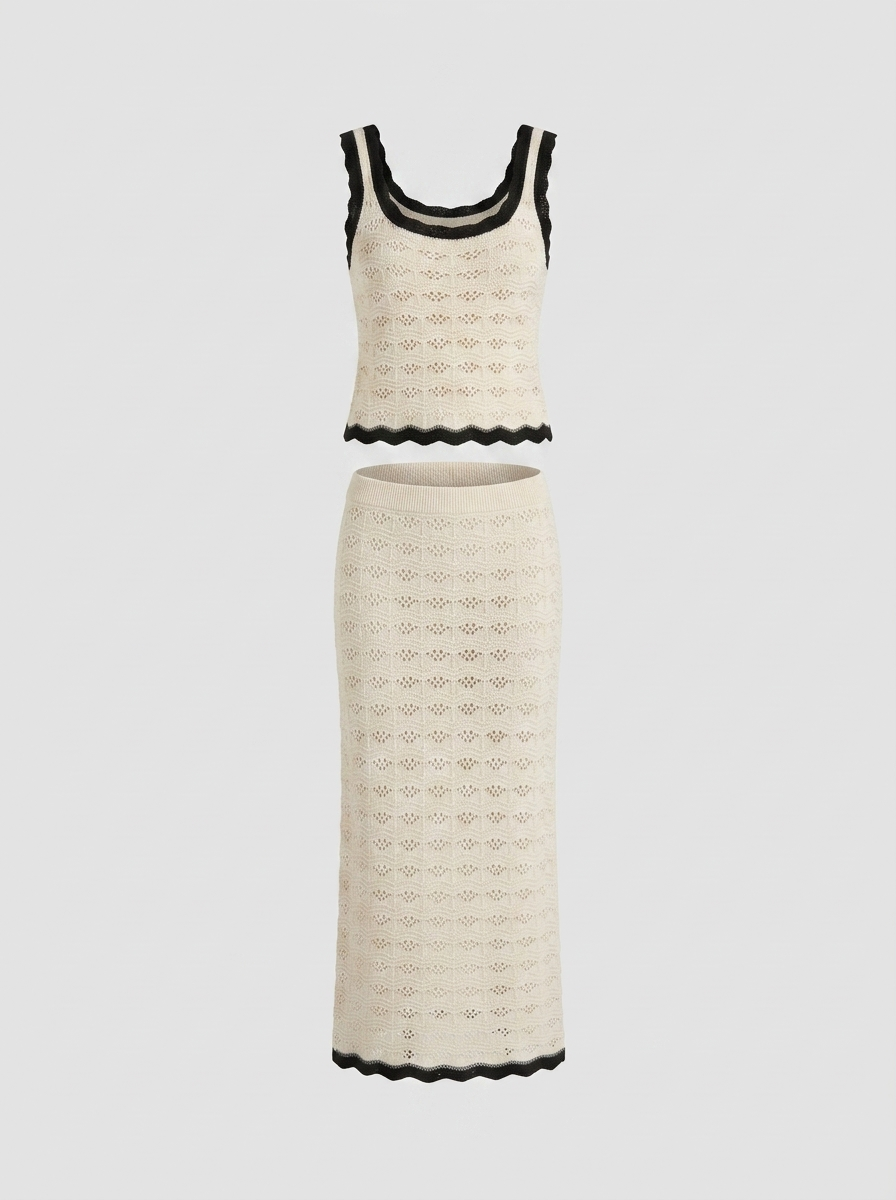 Noiré Knit Vest and Skirt Set — product-only ghost shot of the two-piece set