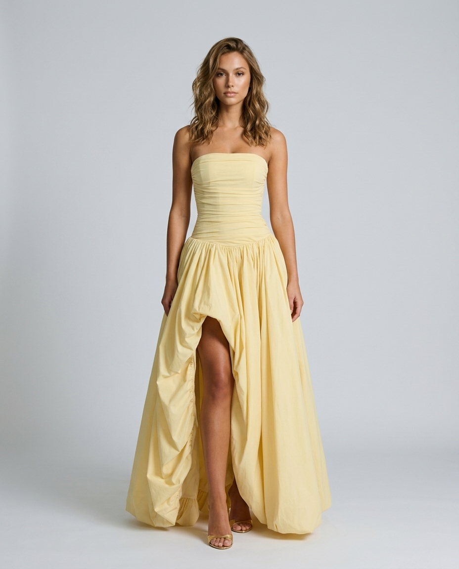 Tulevia Corset Tulle Dress Yellow - Front
