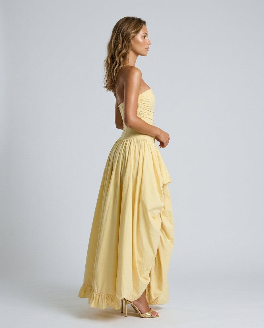 Tulevia Corset Tulle Dress Yellow - Side