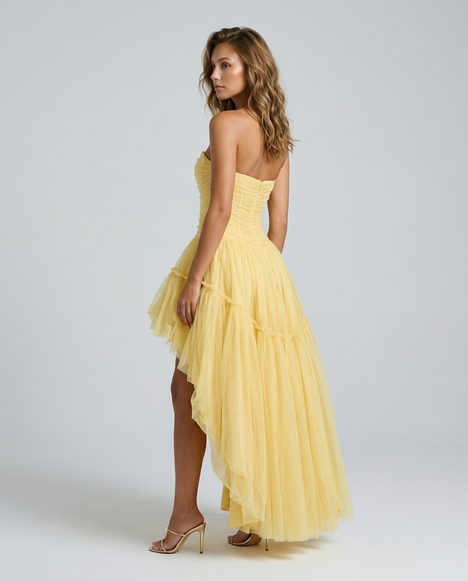 Tulevia Corset Tulle Dress Yellow - Rear-Side