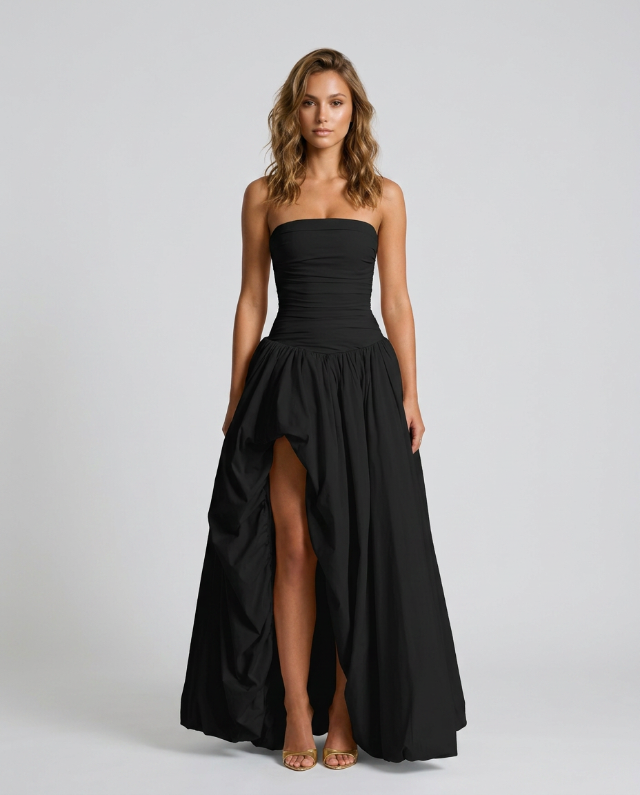 Tulevia Corset Tulle Dress Black - Front