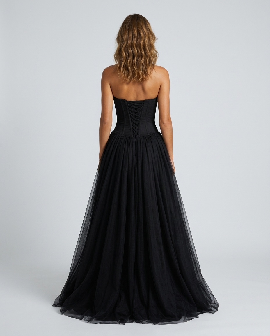 Tulevia Corset Tulle Dress Black - Rear