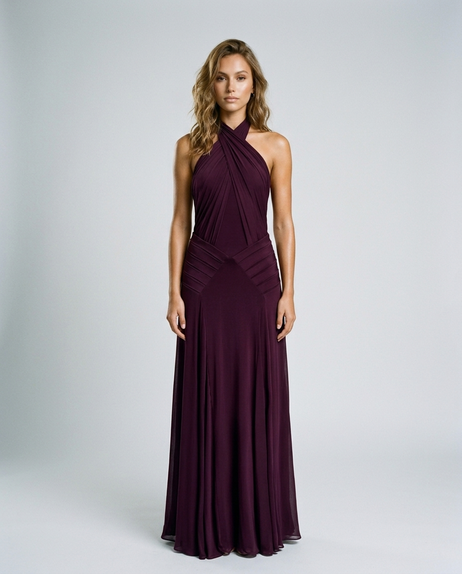 Elaris Halter Chiffon Dress Purple - Front