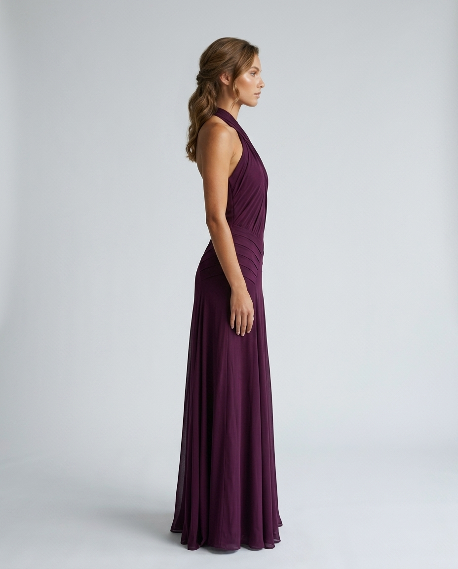 Elaris Halter Chiffon Dress Purple - Side