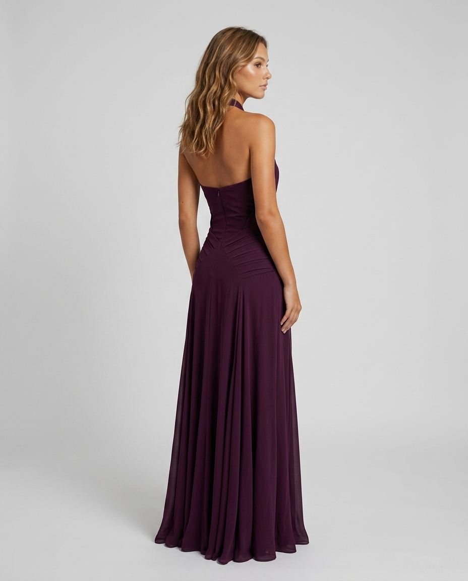 Elaris Halter Chiffon Dress Purple - Rear-Side