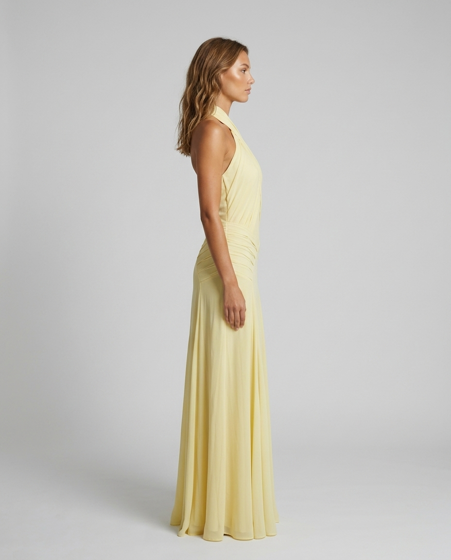 Elaris Halter Chiffon Dress Yellow - Side