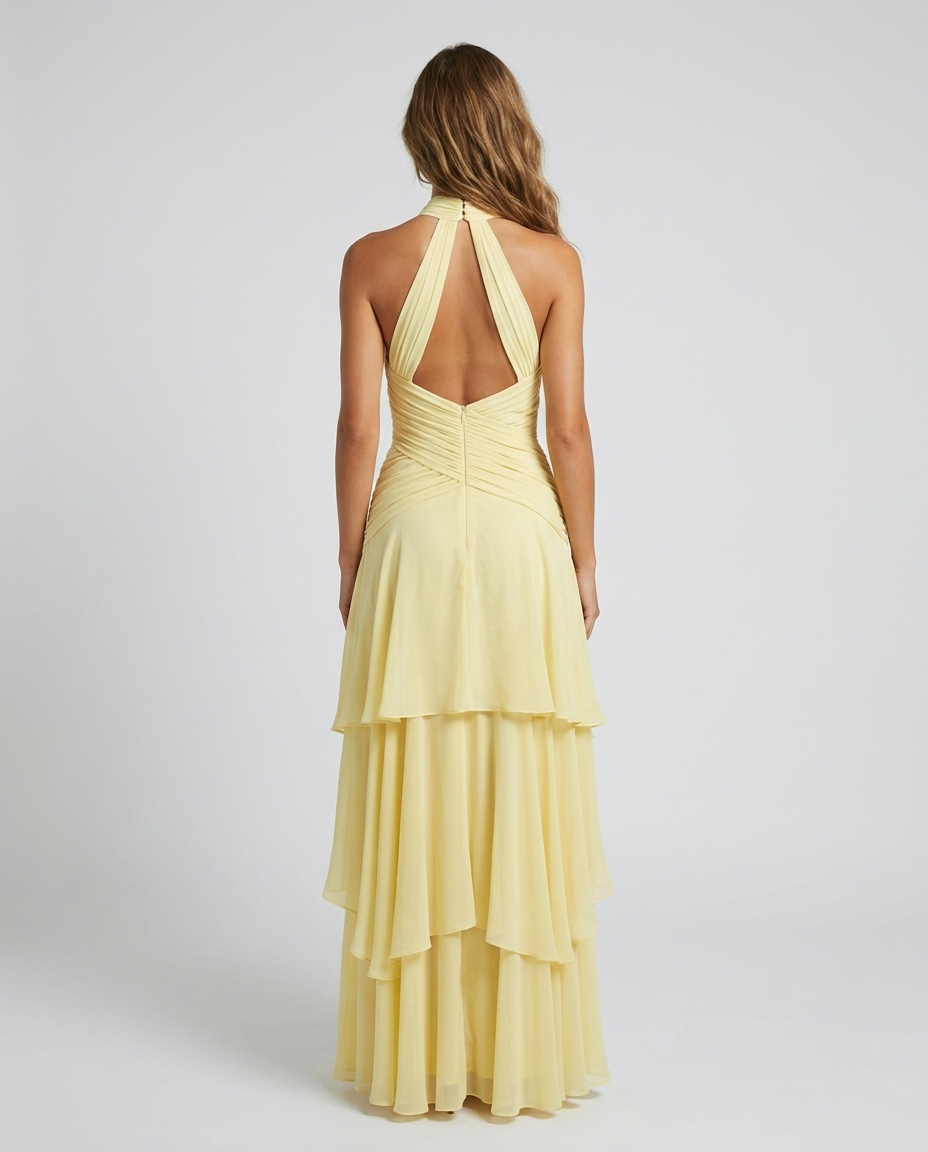 Elaris Halter Chiffon Dress Yellow - Rear