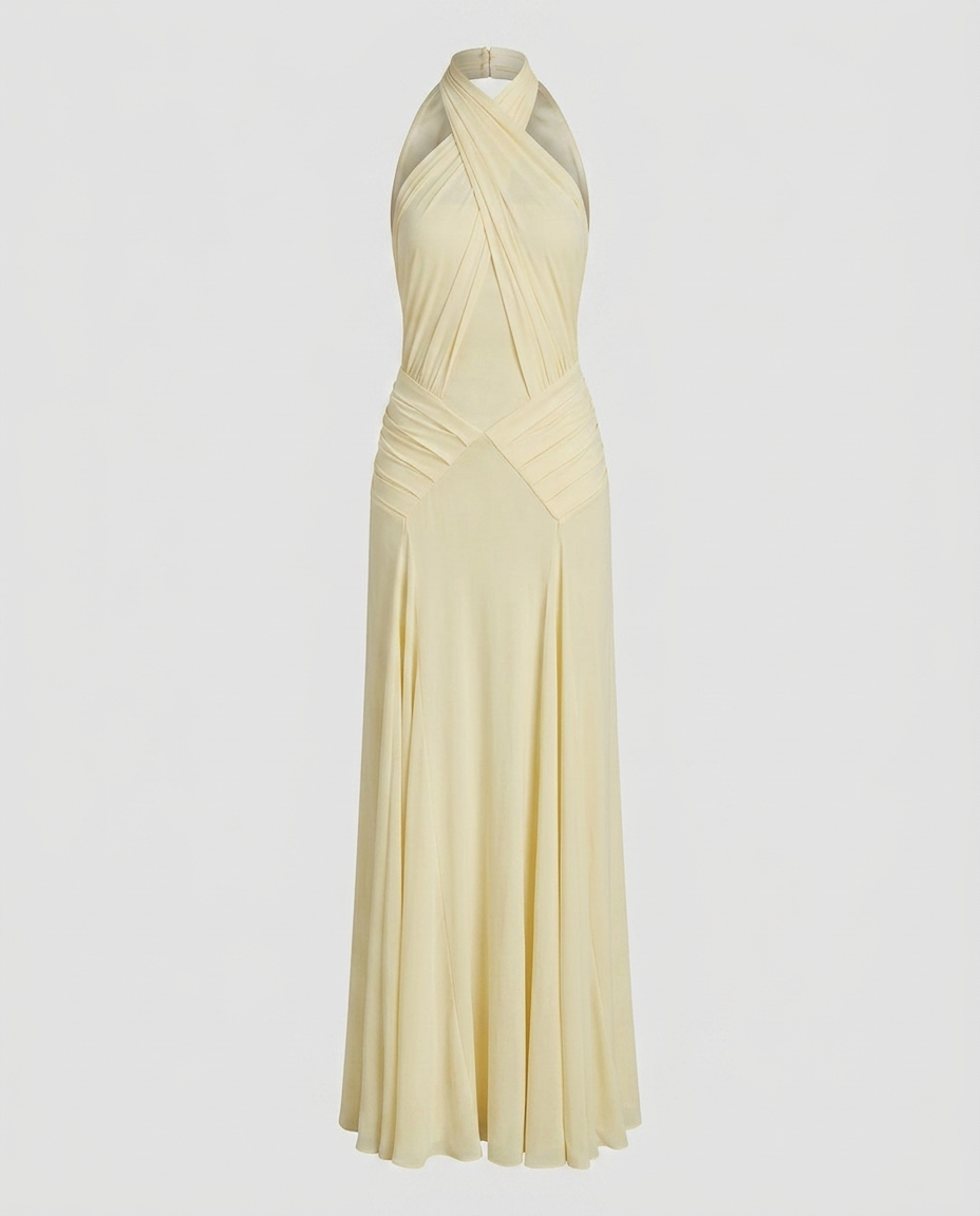 Elaris Halter Chiffon Dress Yellow - Ghost