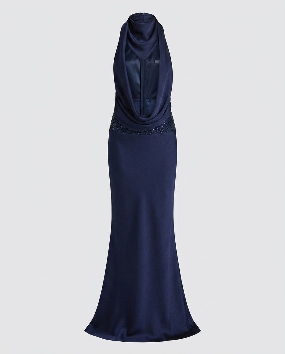 Novera Sequin Backless Dress Navy Blue - Ghost