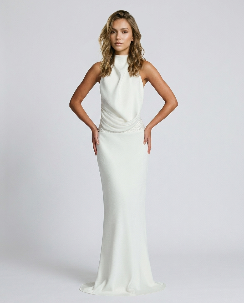 Novera Sequin Backless Dress White - Front