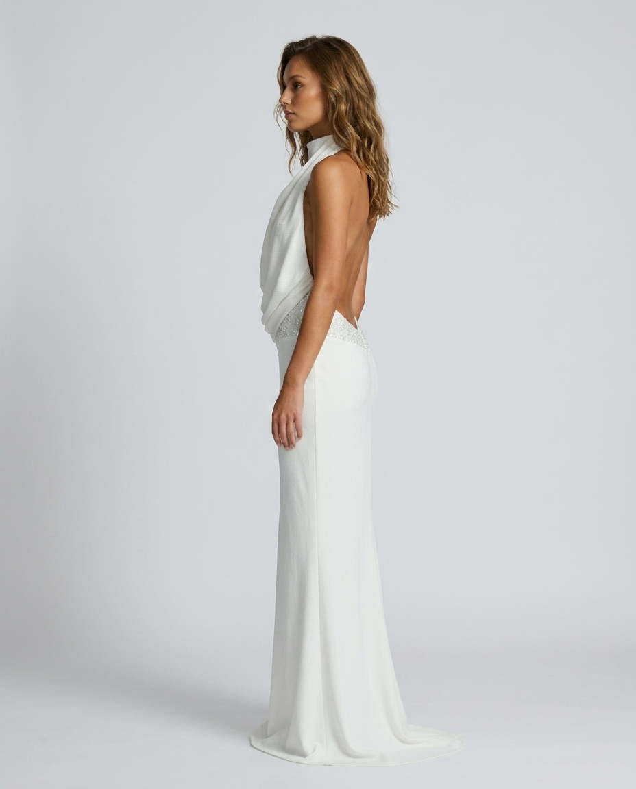 Novera Sequin Backless Dress White - Side