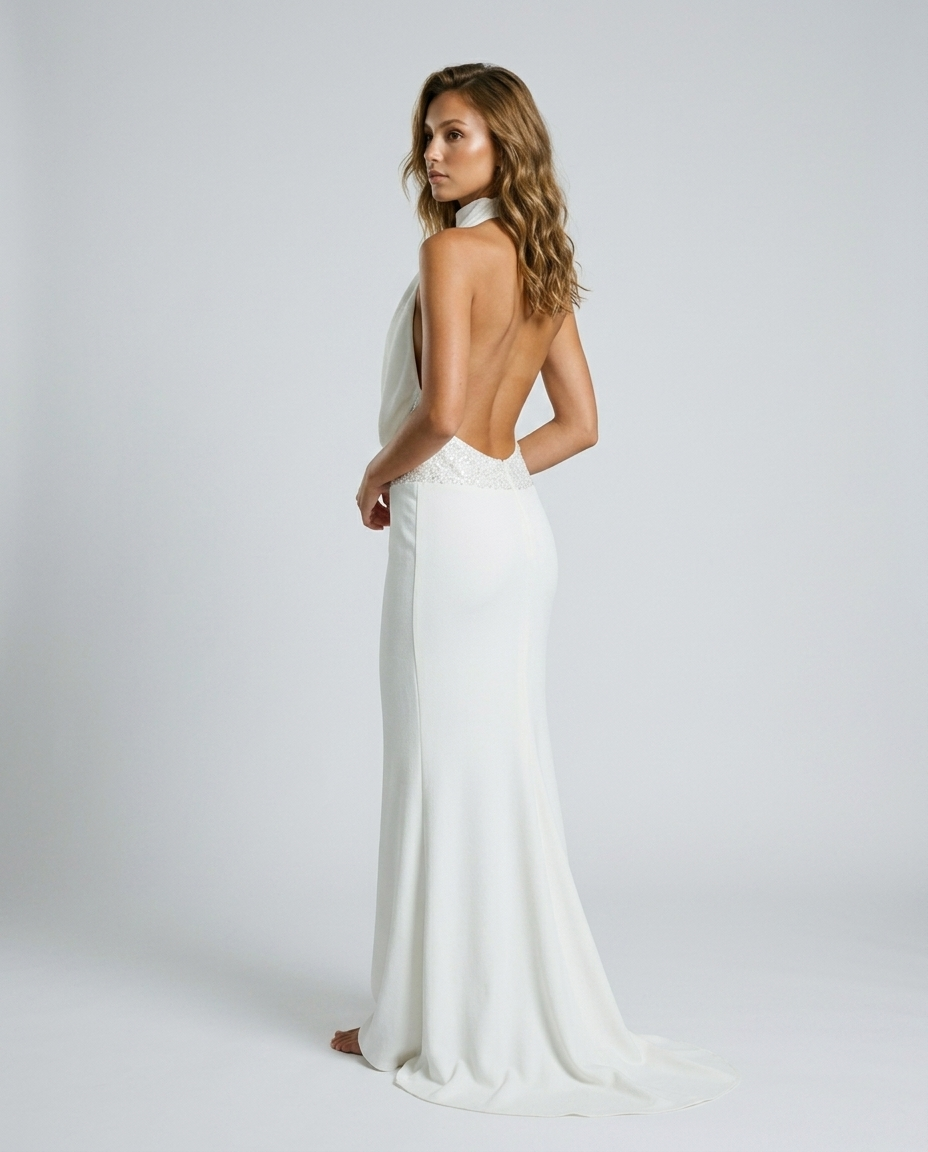 Novera Sequin Backless Dress White - Rear-Side