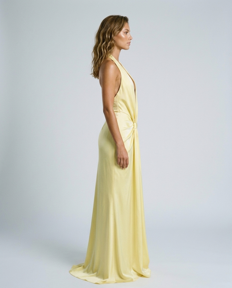 Zarelle Pleated Halter Dress Yellow - Side