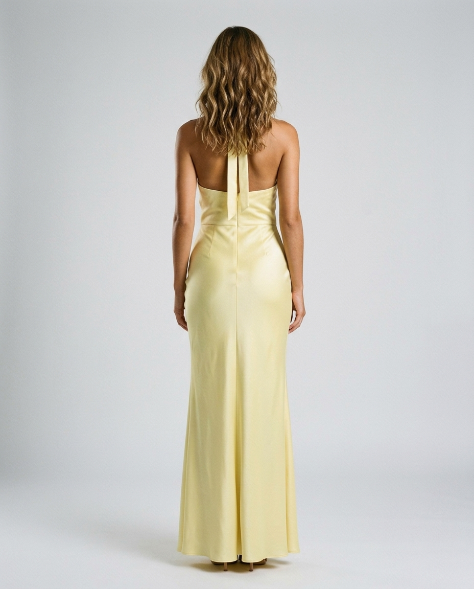 Zarelle Pleated Halter Dress Yellow - Rear
