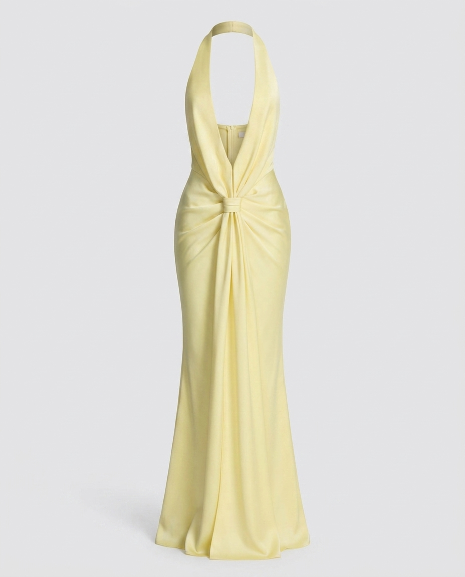 Zarelle Pleated Halter Dress Yellow - Ghost