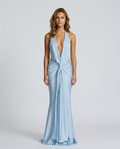 Zarelle Pleated Halter Dress Blue - Front