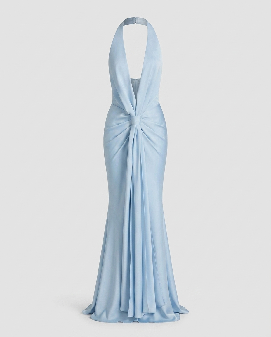 Zarelle Pleated Halter Dress Blue - Ghost