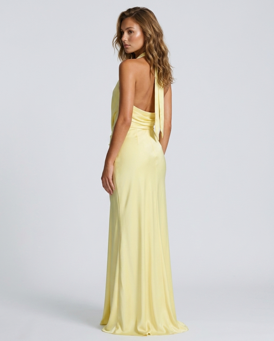 Zarelle Pleated Halter Dress Yellow - Rear-Side