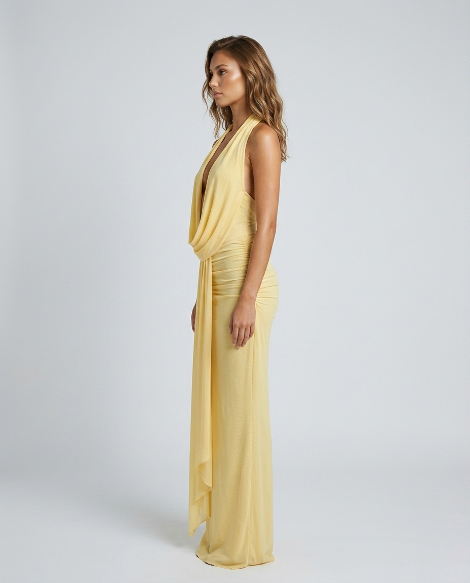 Miravelle Drape Midi Dress Yellow Side
