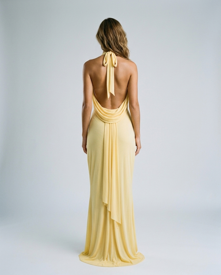 Miravelle Drape Midi Dress Yellow Rear