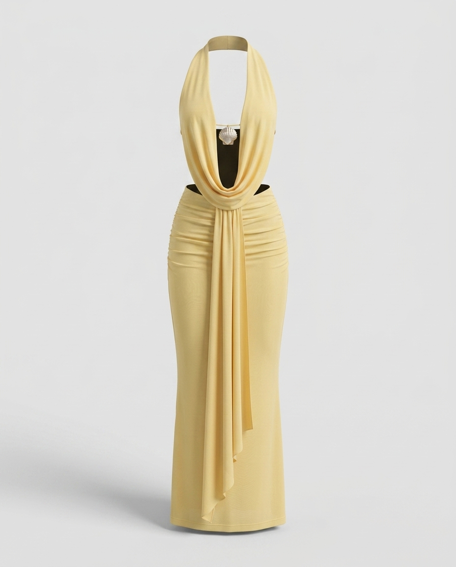 Miravelle Drape Midi Dress Yellow Ghost