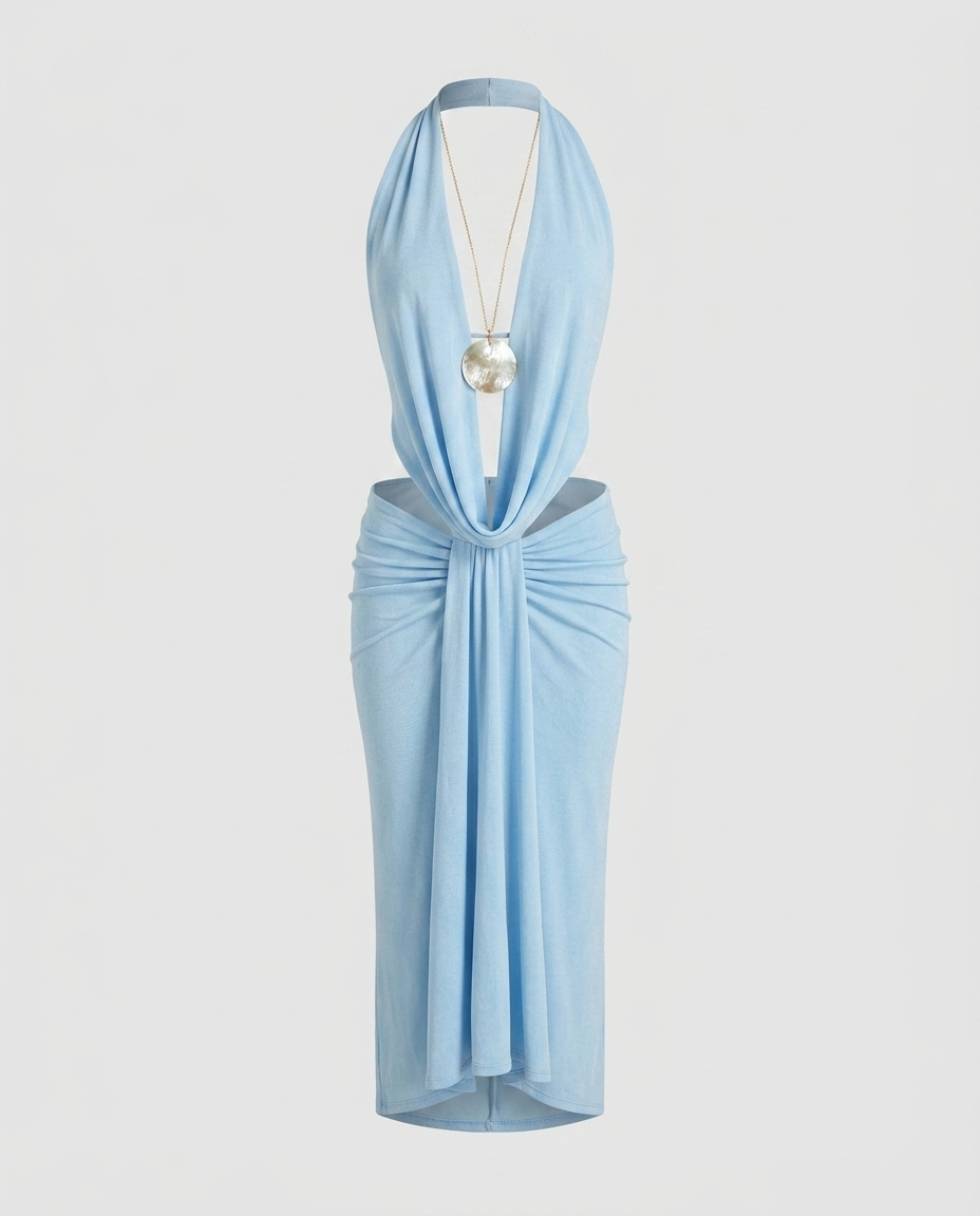 Miravelle Drape Midi Dress Blue Ghost