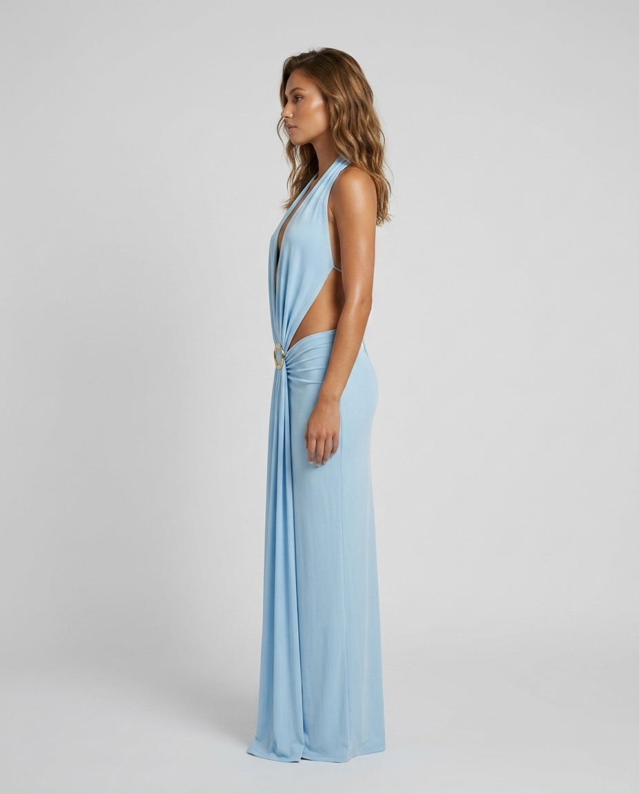 Miravelle Drape Midi Dress Blue Side