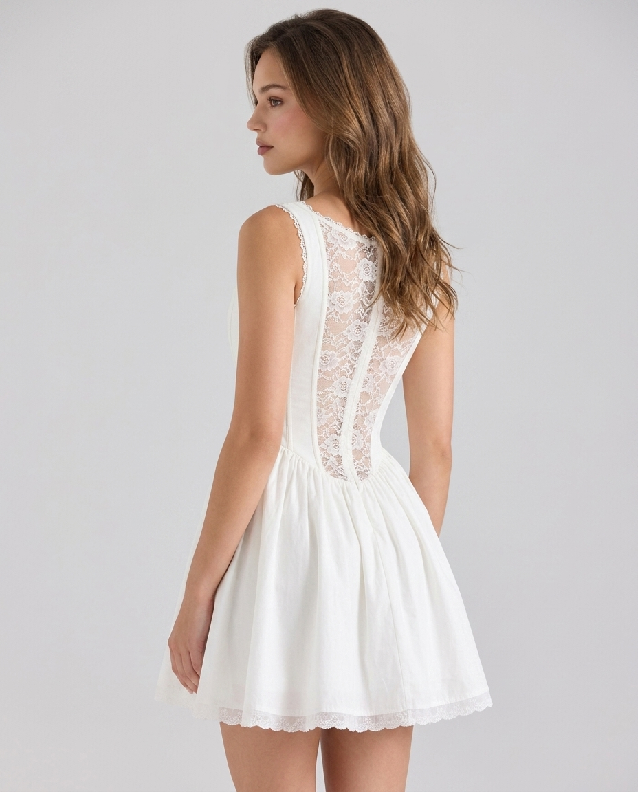 Lunessa Lace Back Mini - White - Rear-Side