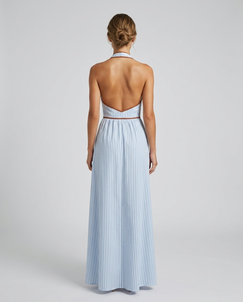 Soraya Halter Stripe Dress - Blue - Rear