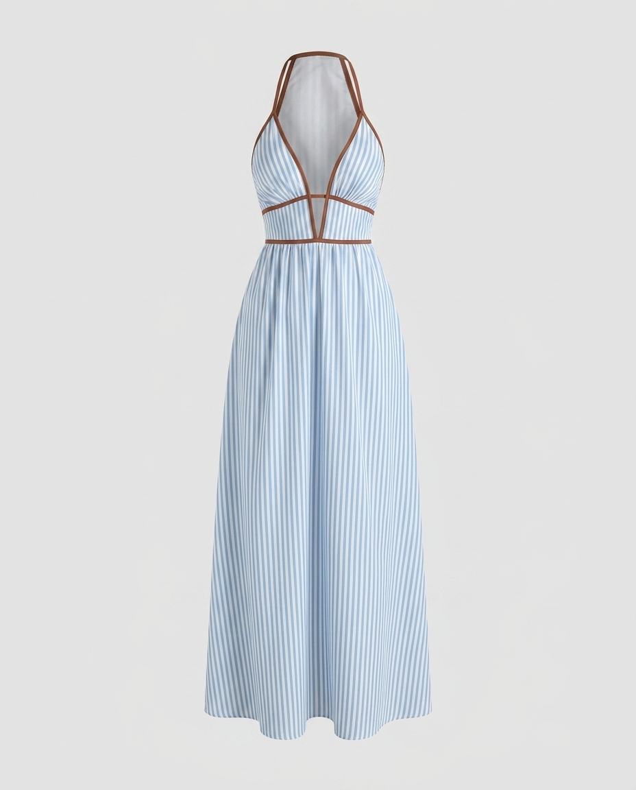 Soraya Halter Stripe Dress - Blue - Ghost