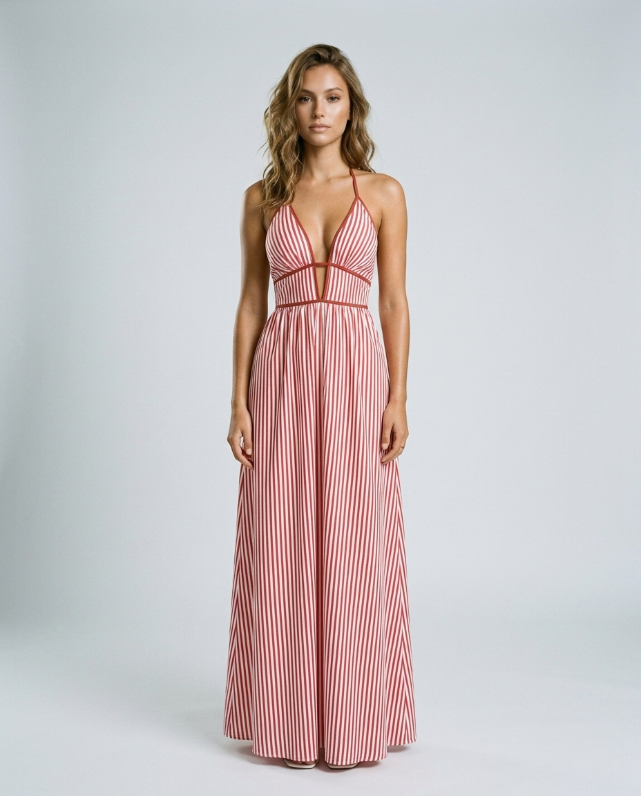 Soraya Halter Stripe Dress - Pink - Front