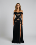 Esmira Sheer Slit Gown - Black - Front