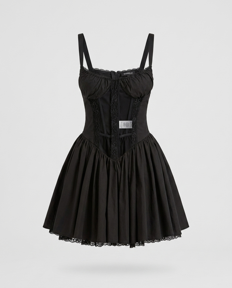 Marvelle Lace Square Mini Dress - Black - Ghost
