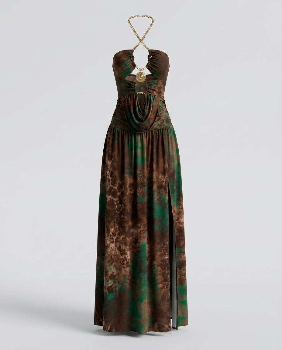 Azel Chain Slit Dress - Green - Ghost