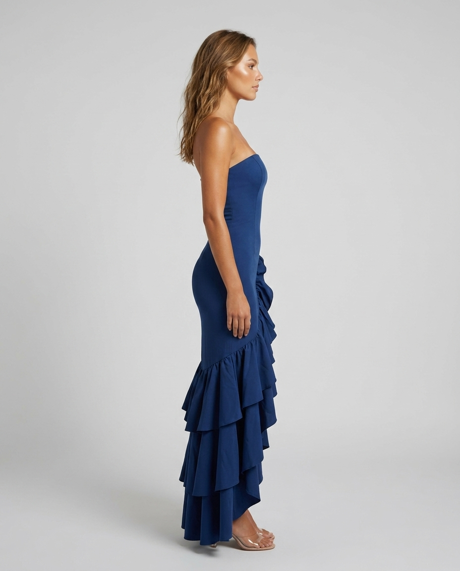 Elara Lotus Hem Dress - Blue Side