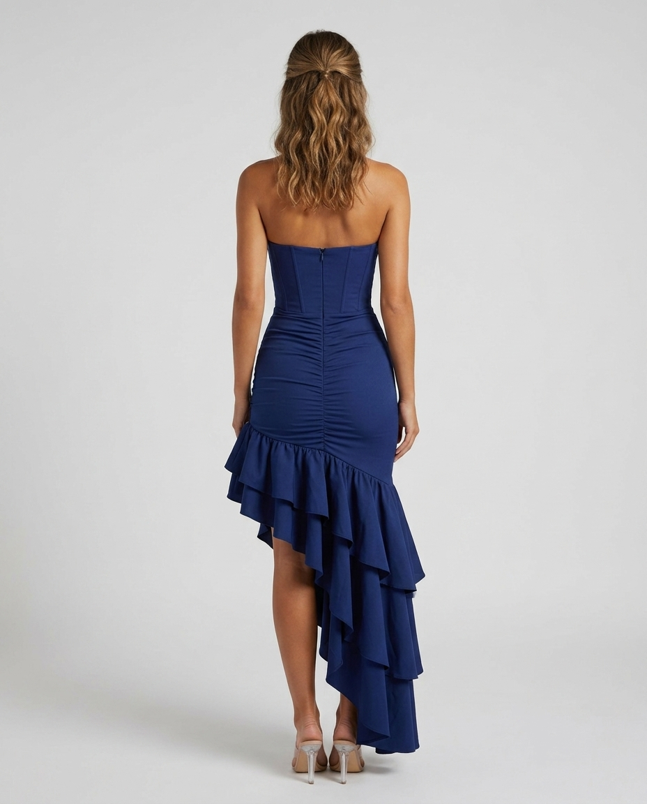 Elara Lotus Hem Dress - Blue Rear