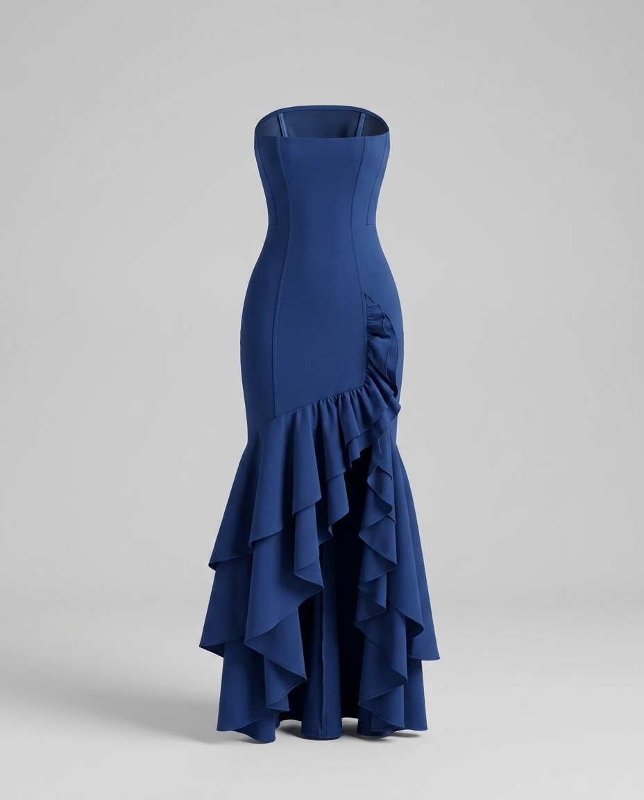 Elara Lotus Hem Dress - Blue Ghost