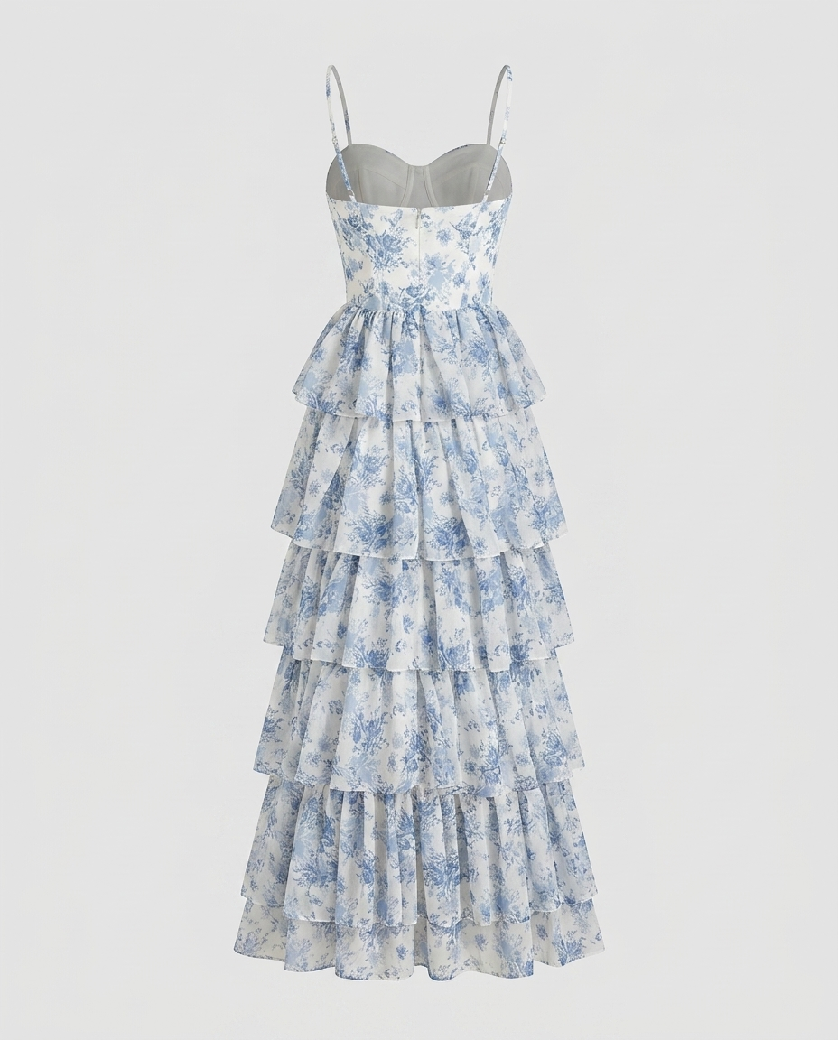 Aurelia Floral Chiffon Dress - Blue Ghost