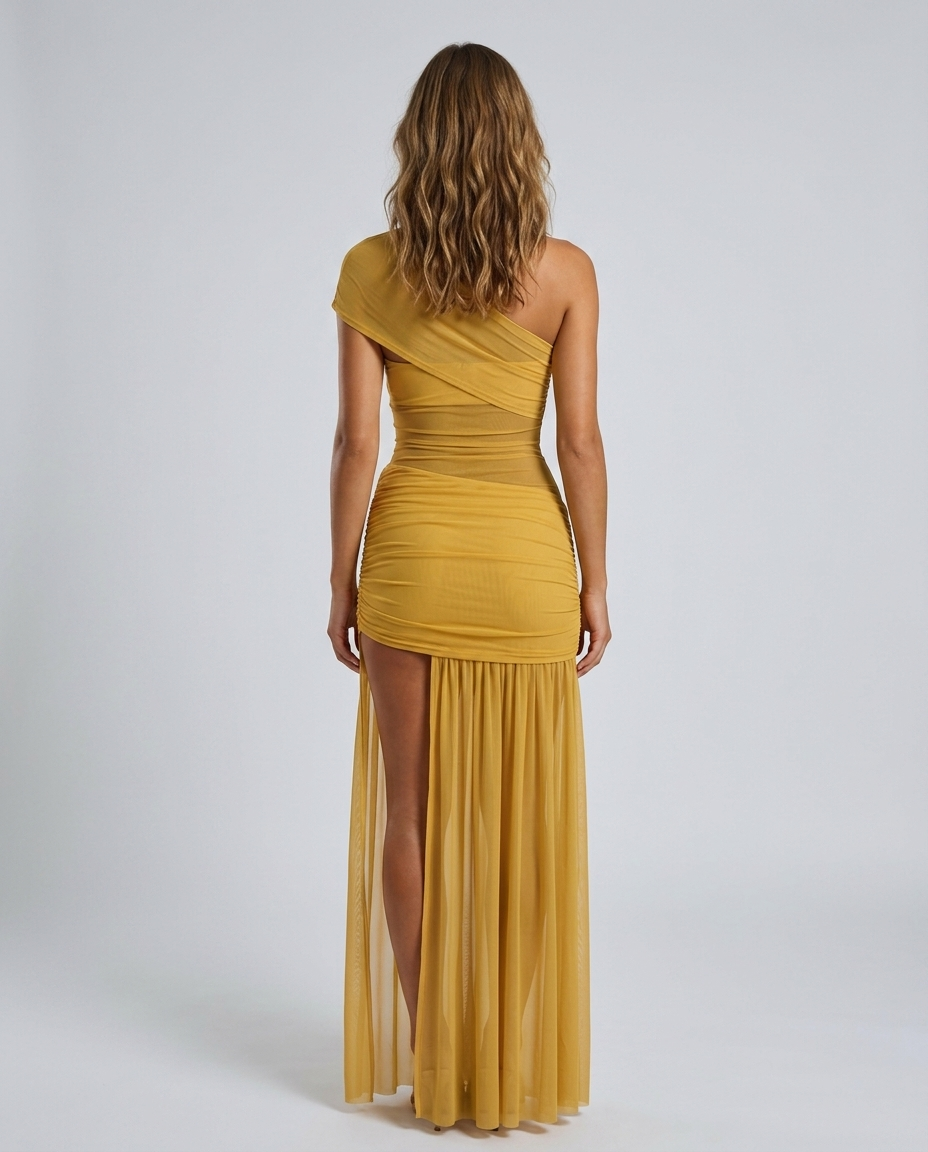 Mirella Mesh Slit Dress - Yellow Rear