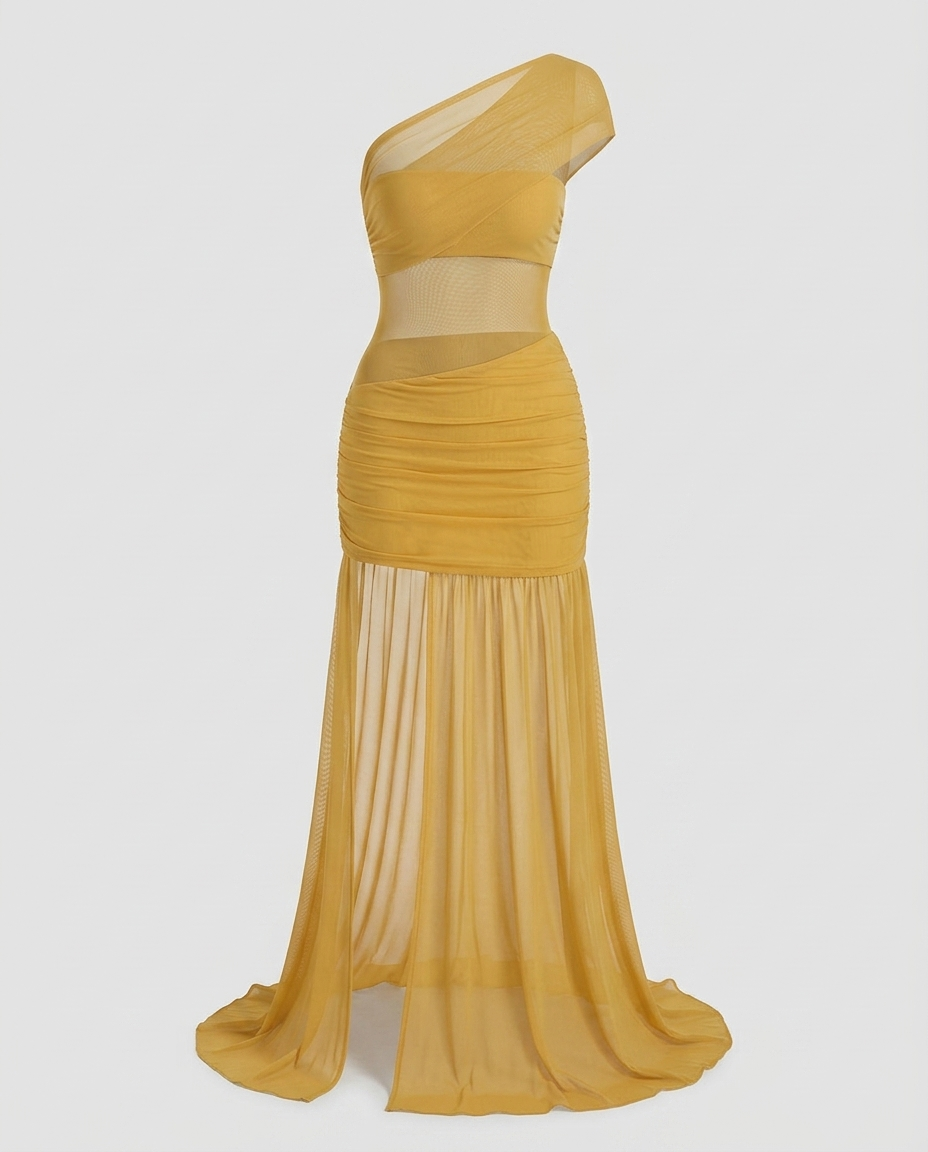 Mirella Mesh Slit Dress - Yellow Ghost