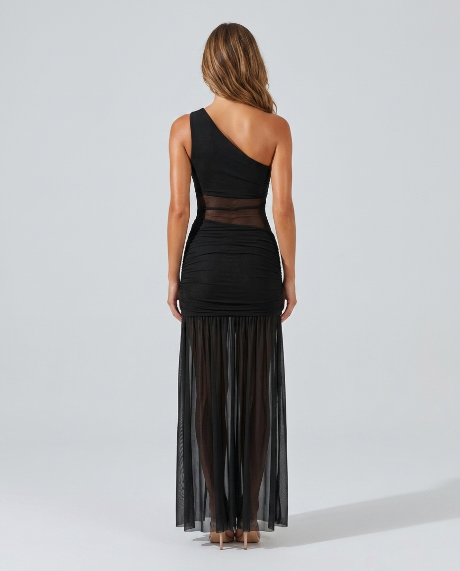 Mirella Mesh Slit Dress - Black Rear